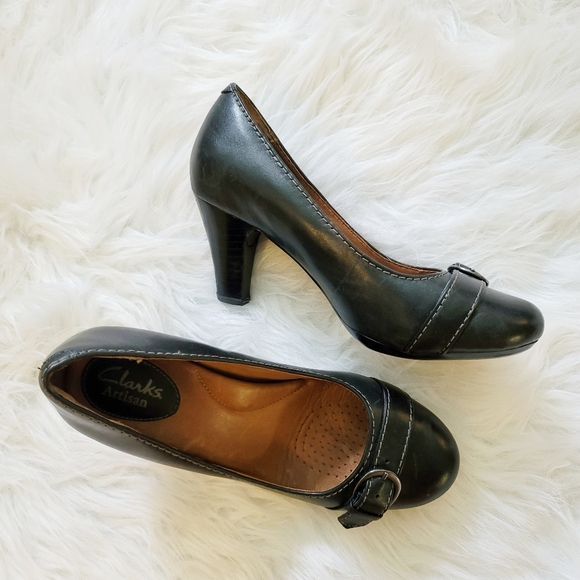 Clarks Artisan Tige de Cuir Black Heeled Womens - Picture 2 of 5